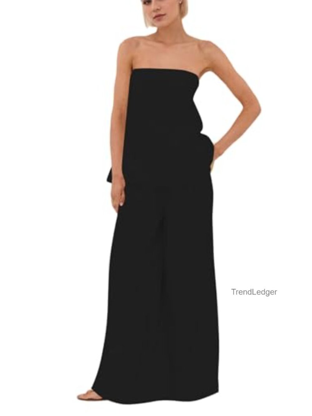Polka Dot 2 Piece Lounge Set Strapless Wide Leg Pants Cotton Blend Casual